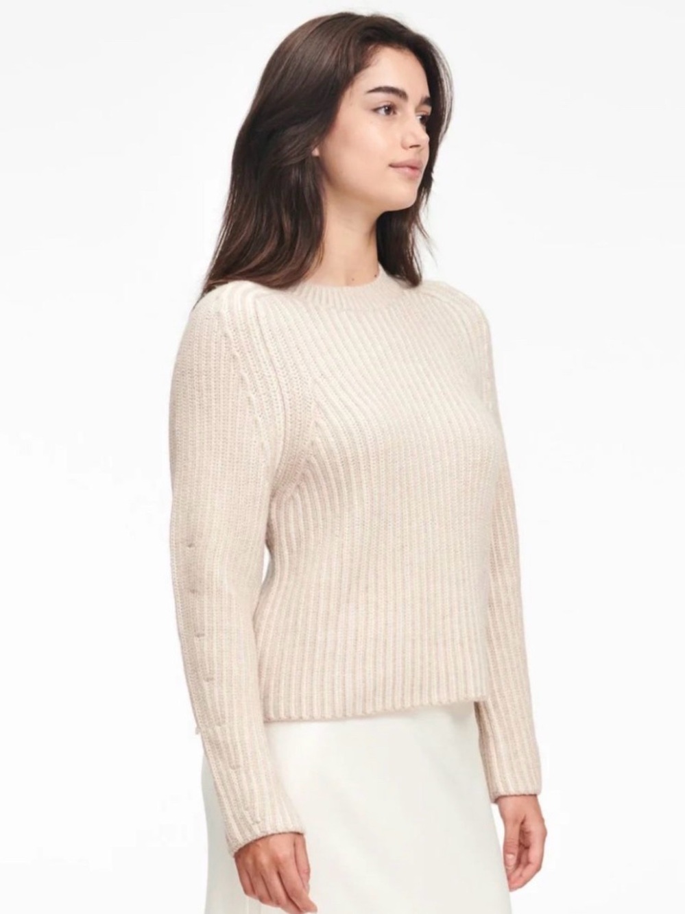 NAADAM Ribbed Crewneck Sweater in Cream